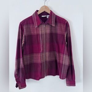 Women’s Plaid Zip-Up Shirt in Burgundy and Pink